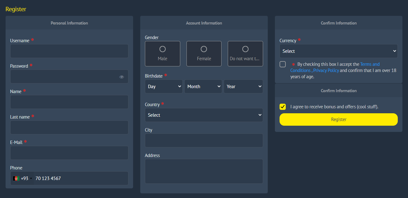 How to register using the Yonibet promo code