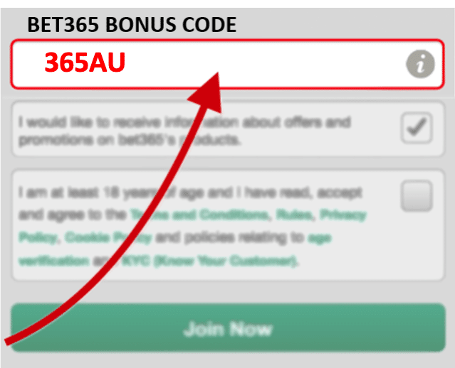 Bet365 Bonus Code Field for Australian Players